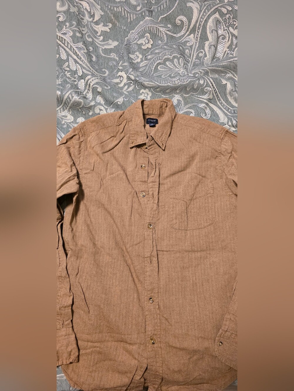 J. Crew Men’s Brown Button-Up Shirt- S (100% Cotton)